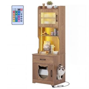 Recinto Caja Arena Gato Luz LED Ajustable Mueble Oculto 152cm Estantes Carga Cajón Armario 20Modos Control Remoto Natural