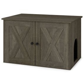 Mueble Caja de Arena para Gatos de Madera de Ingeniería con Puertas Dobles y Entrada Lateral Muy Amplia Resistente 80 x 53 x 50 cm Gris