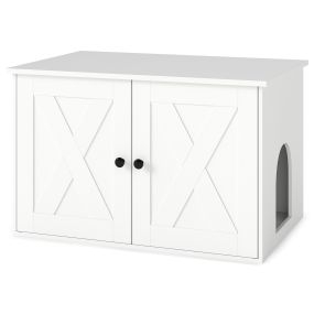 Mueble para Gatos de Madera de Ingeniería con Entrada Lateral Diseño de Puerta en X Oculta Olor de la Caja de Arena 80 x 53 x 50 cm Blanco
