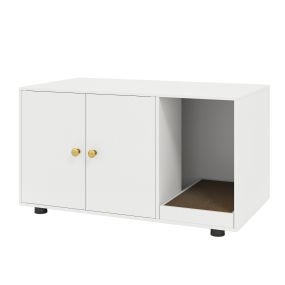 Mueble para Gatos de Madera de Ingeniería con Doble Puerta y Espacio Oculto para Caja de Arena Gran Resistencia 90 x 50 x 50 cm Blanco