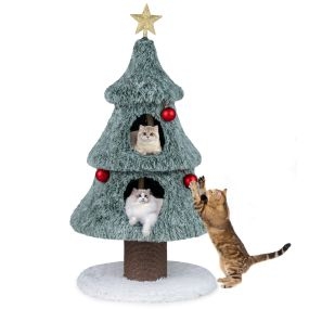 Árbol de Navidad para gatos de interior 123 cm torre con 2 condominios poste rascador verde