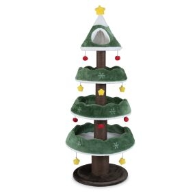 179 cm Árbol de Gatos de Navidad Torre para Gatitos de Múltiples Niveles con 3 Plataformas de Felpa Percha Cerrada Superior Verde