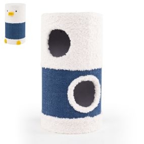 Casa Árbol para Gatos de 2 Niveles con Forma de Patito Alfombrilla de Sisal para Rascar Cueva Escondida Barril Juegos Interior