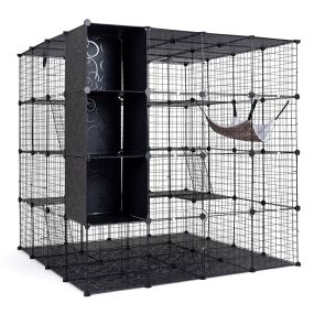 Jaula grande para gatos de alambre metálico con claraboya, plataformas, hamaca, 3 escaleras y 3 cubos de almacenamiento
