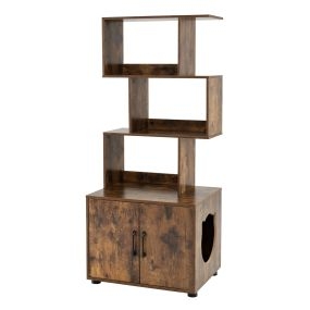 Mueble para Gatos con Estantes Multi Nivel Armario con Puertas Oculta Caja de Arena Gran Capacidad de Carga 60 x 45 x 141 cm Marrón Rústico