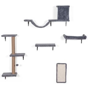 Estructura de pared para gatos 5 en 1 con plataformas de franela y tablero de sisal gris soporta 10 kg por nivel ahorra espacio