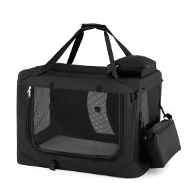Transportín plegable talla S para mascotas con ventanas de malla, 3 puertas, cama de felpa y bolsillos extraíbles, negro
