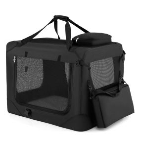 Transportín plegable talla M para mascotas con ventanas de malla, 3 puertas, cama de felpa y bolsillos extraíbles negro