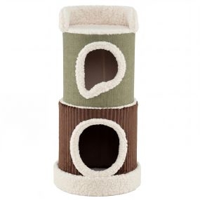 Casa Gatos 3 Pisos Interior con Percha Superior Acolchada 2 Cuevas Cojín Lavable Mueble Forma Barril Árbol Gatos 41x85cm Verde