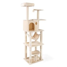 Árbol para gatos beige con postes de sisal, columpio y plataformas multinivel 73 x 50 x 168 cm