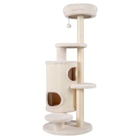 Árbol de gatos blanco con postes de sisal reforzado, cueva doble y plataformas 60 x 60 x 150 cm