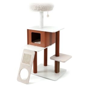 Árbol para gatos con casita, 3 plataformas, postes rascadores y rampa de sisal