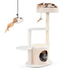 Árbol rascador para gatos 105 cm multinivel con postes de sisal, casita, percha y juguete ratón