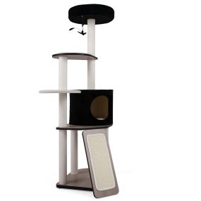 Árbol rascador para gatos 155 cm multinivel con postes y rampa de sisal, casita, percha, plataformas y juguete colgante