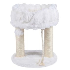 Árbol para gatos pequeño con plataforma de felpa, rascadores de sisal y bola colgante, 40x40x50,5 cm, blanco