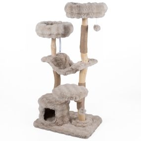 Árbol rascador para gatos 147 cm multinivel con 3 plataformas hamaca y postes de yute caqui