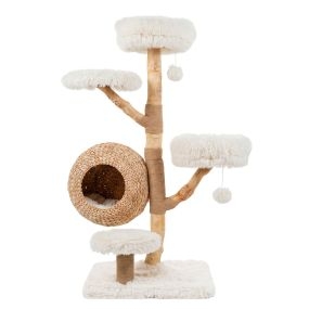 Árbol para gatos de 5 niveles 134 cm con casita, postes macizos, plataformas acolchadas y rascadores de yute, blanco