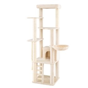 Árbol para Gatos de 5 Niveles Capacidad de Carga de 5 a 10 kg por Nivel Postes de Sisal con Cama y Refugio Cómodo Altura 194 cm Beige