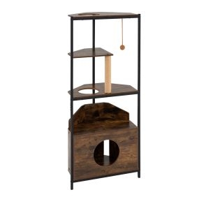 Árbol para Gatos Industrial Resistente Capacidad 90 kg Multi Niveles con Poste de Rascar Marco de Metal Fuerte 66 x 40 x 155 cm Marrón