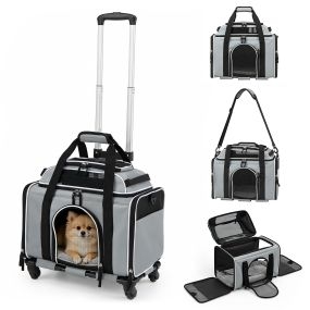 Transportín para mascotas 3 en 1 con base con ruedas y doble cremallera gris 46 x 29 x 28 cm
