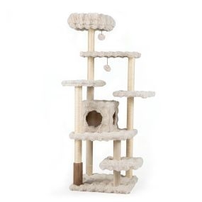 Árbol para gatos multi niveles con postes de sisal y casita espaciosa beige 86 x 82 x 170 cm