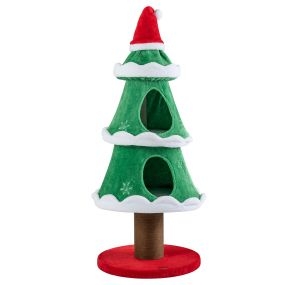Árbol para gatos navideño de 4 niveles con casitas, postes de yute, 130 cm, verde
