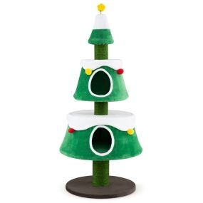 Árbol para gatos navideño de cinco niveles con casitas y postes de yute 156 cm verde blanco marrón