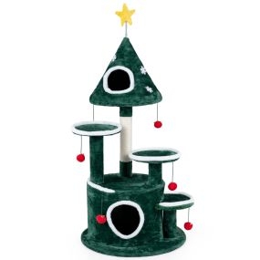 Árbol para Gatos Diseño Navideño con Estrella en la Cima Altura 127 cm Postes de Sisal Antivuelco Plataformas y Bolas de Juego Verde