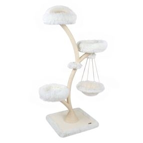 Altura 169 cm Árbol Rascador para Gatos Multinivel Postes de Sisal Percha Superior 2 Camas Hamaca Cojines Mullidos Espacioso Interior Beige