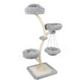 Altura 169 cm Árbol Rascador para Gatos Multinivel Postes de Sisal Percha Superior 2 Camas Hamaca Cojines Mullidos Seguro para Interior Gris