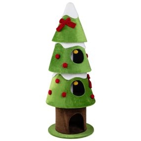 Árbol para Gatos Navideño Capacidad 10 kg por Nivel 4 Niveles con Refugios Felpa Suave Decorado con Bolas 58,5 x 58,5 x 157,5 cm Verde