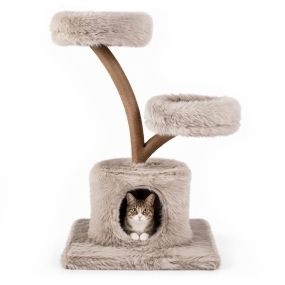 Altura 105 cm Torre para Gatos con Rascador de Sisal 2 Camas Elevadas Casa para Gatos Entrada Suave Almohadillas Lavables Base Estable Caqui