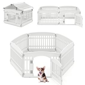 Corral de Mascotas de 6 Paneles con Puerta de Cierre Seguro Ideal para Perros Pequeños y Medianos Interior y Exterior Blanco