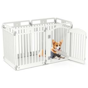 Corralito para Perros de 6 Paneles de 81 cm con Puerta de Cierre Seguro y Estacas de Tierra Ideal para Mascotas Pequeñas y Medianas Blanco
