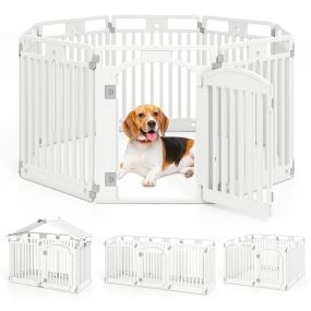 Panel de Plástico para Perros de 8 Paneles de 80 cm de Alto con Puerta de Seguridad para Perros Medianos y Pequeños Jaula Plegable Blanco