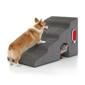 Escalera para mascotas de espuma suave con cueva interior, funda lavable, 41 x 70 x 43 cm, gris