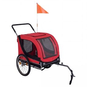 Remolque para Mascotas 2 en 1 para Bicicleta o Empuje Manual Plegable Resistente Capacidad 80 kg Malla Transpirable 159 x 70 x 109 cm Rojo