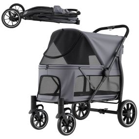 Cochecito Plegable para Perros Grandes con Ruedas y Toldo Ajustable Capacidad 40 Kg Gris