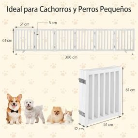 Barrera Seguridad Perros Plegable 6 Paneles Madera con Patas Apoyo sin Montaje para Interior Escaleras Pasillo Blanco