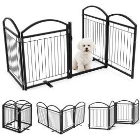 Valla para perros de metal 4 paneles plegable con puerta 240 x 81 cm negro interior y exterior
