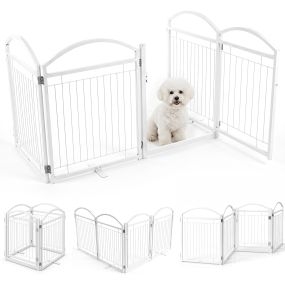 Valla para mascotas de hierro, 4 paneles, plegable, con puerta, 240 x 81 cm, blanco