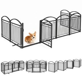Valla para perros de metal 8 paneles modular plegable con puerta cierre seguro 480 x 81 cm negro