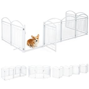Recinto para mascotas de hierro 8 piezas plegable con compuerta 480 x 81 cm blanco para terraza y hogar