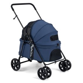 Cochecito para mascotas plegable con ruedas giratorias, carga 15 kg, 80 x 57 x 100 cm, azul marino