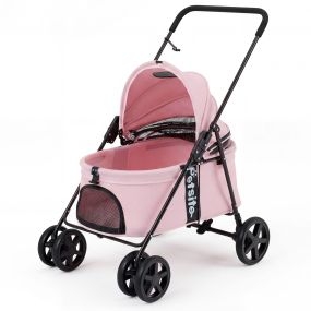 Cochecito para mascotas plegable con ruedas giratorias, carga 15 kg, 80 x 57 x 100 cm, rosa
