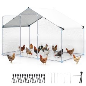 Gallinero Exterior con Cubierta Impermeable Malla Hexagonal Puerta Bloqueable Acero Galvanizado para Aves Patos Gansos Granja 300x203x202cm