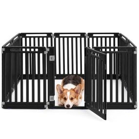 Recinto para mascotas de 9 paneles modulares 53 x 81 cm con puerta y cierre antideslizante negro