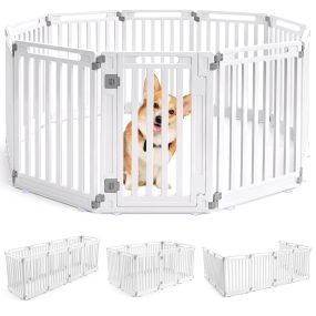 Recinto para mascotas de 9 paneles modulares 53 x 81 cm con puerta de seguridad blanco