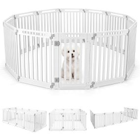 Recinto para mascotas de HDPE con 11 paneles, puerta con cierre seguro, 53 x 81 cm, blanco