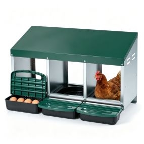 Ponedero para Gallinas Metal Galvanizado 3 Compartimentos Huevos Protección contra la Oxidación Granja 79,5 x 51,5 x 48 cm Verde